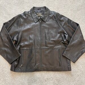 Vintage Eddie Bauer Leather Jacket Size XL Black Moto 90s Y2K Relaxed Zip Up